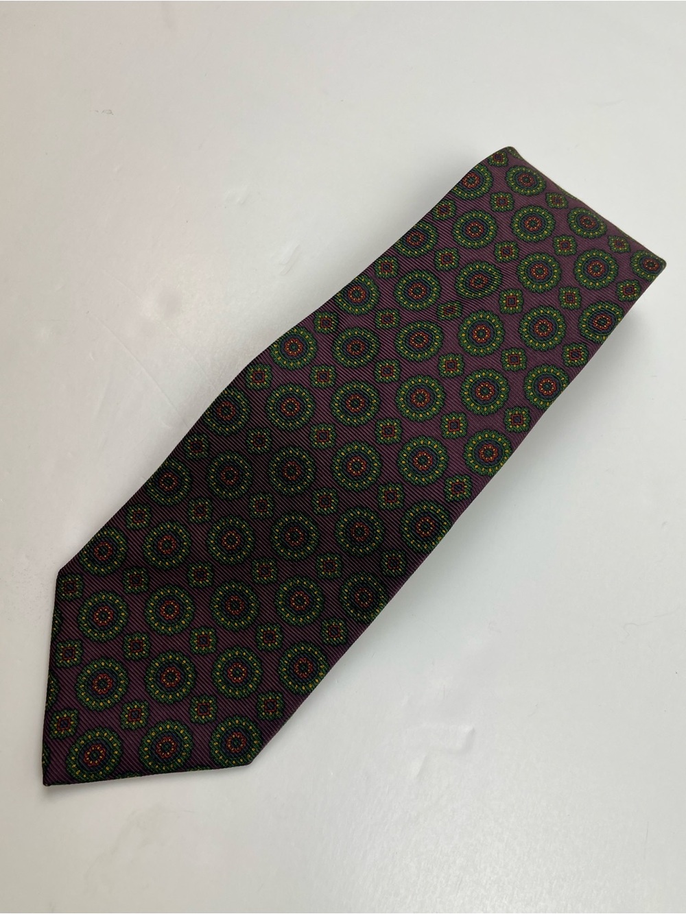 Brooks Brothers Makers Men's Purple Green Geometric Medallion Neck Tie Preppy - Picture 2 of 6